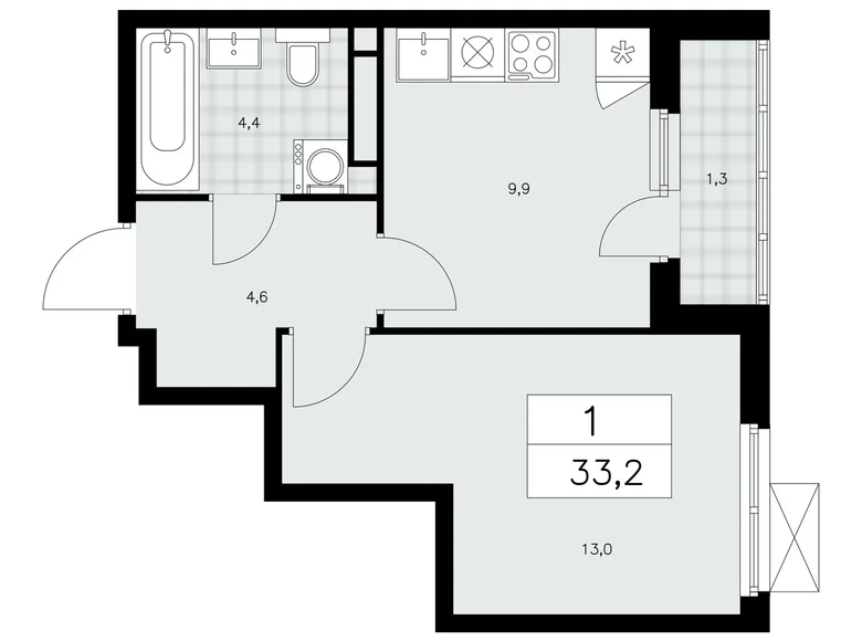 Квартира 1 комната 33 м² район Коммунарка, Россия