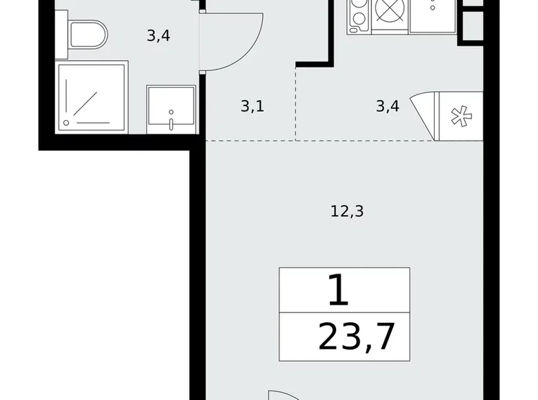 Appartement 1 chambre 24 m² Troïtsk, Russie