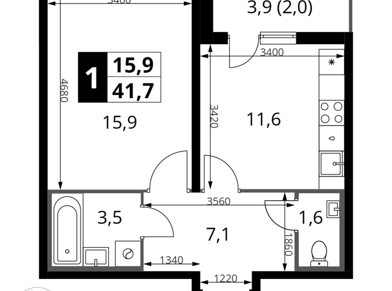 Квартира 1 комната 42 м² Ленинский городской округ, Россия