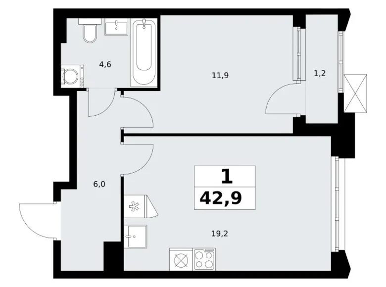 Wohnung 1 zimmer 43 m² Troizk, Russland