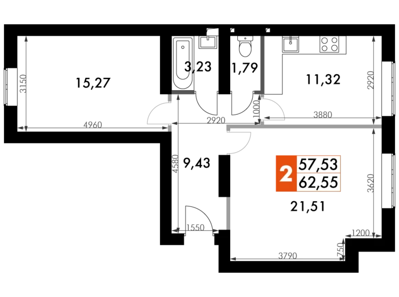 Mieszkanie 2 pokoi 61 m² Aprelevka, Rosja