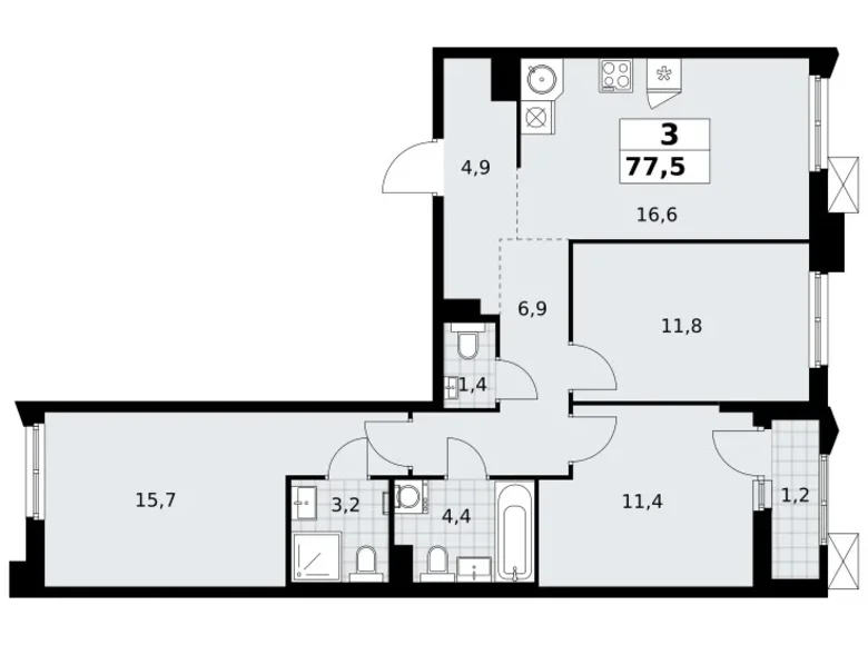 Appartement 3 chambres 78 m² Troïtsk, Russie