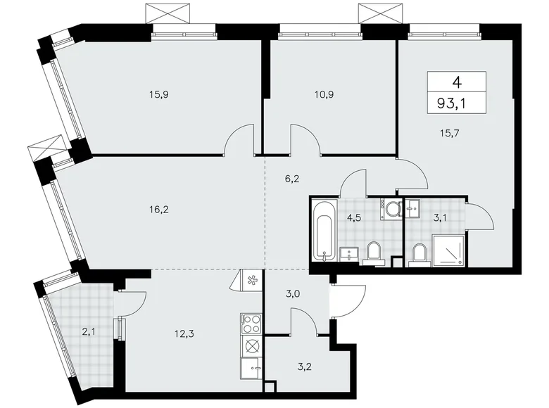 Appartement 4 chambres 93 m² Kommunarka, Russie
