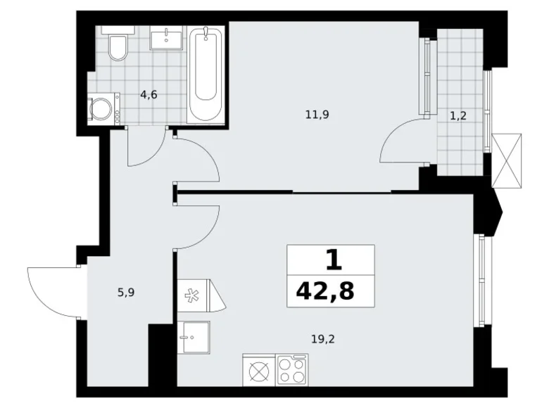 Wohnung 1 zimmer 43 m² Troizk, Russland