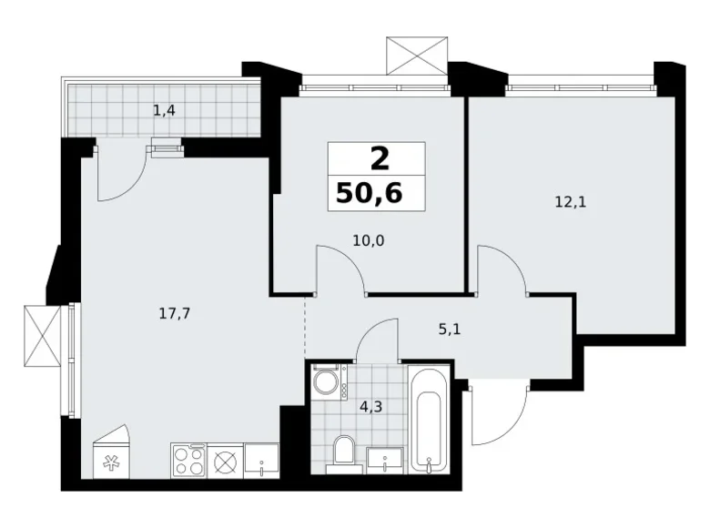 Mieszkanie 2 pokoi 51 m² Troick, Rosja