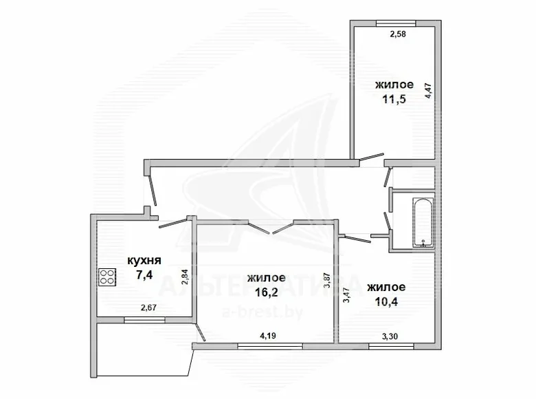Wohnung 3 zimmer 61 m² Malaryta, Belarus