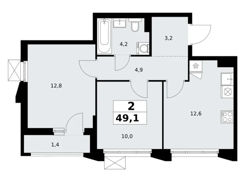 Квартира 2 комнаты 49 м² район Троицк, Россия