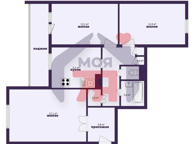 Mieszkanie 3 pokoi 66 m² Borysów, Białoruś