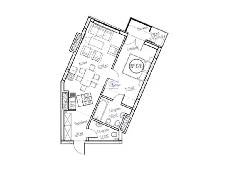 Wohnung 1 zimmer 53 m² Kaliningrad, Russland