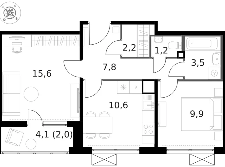 Appartement 2 chambres 53 m² Moscou, Russie