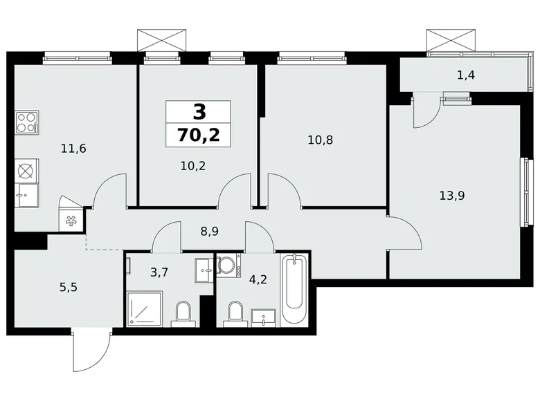 Mieszkanie 3 pokoi 70 m² Kommunarka, Rosja