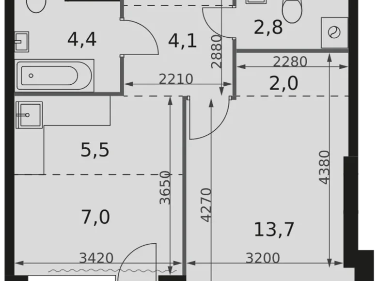 1 room apartment 44 m² Moscow, Russia