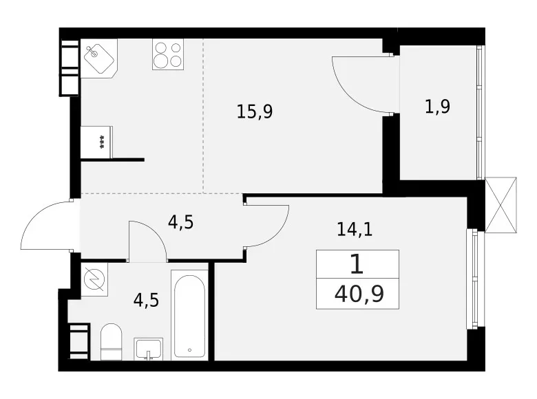 Квартира 1 комната 41 м² Красное Село, Россия