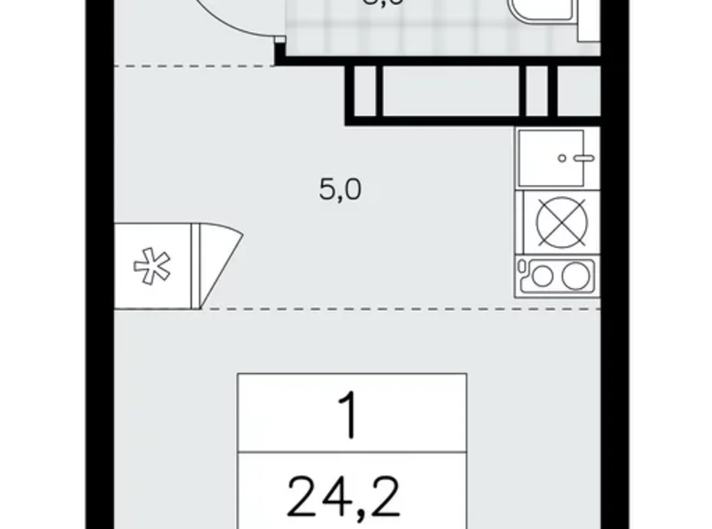 Квартира 1 комната 24 м² район Коммунарка, Россия