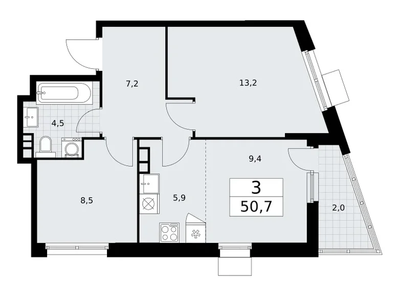 Квартира 3 комнаты 51 м² район Внуково, Россия