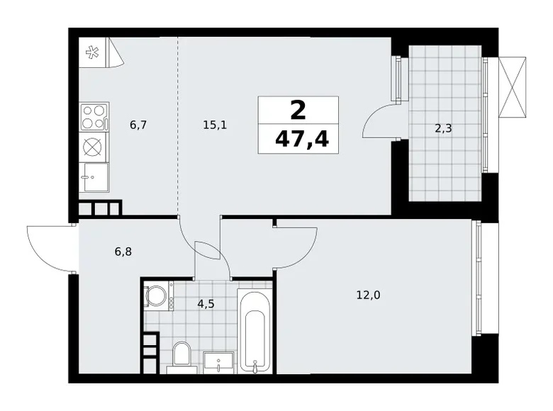 Apartamento 2 habitaciones 47 m² Kommunarka, Rusia
