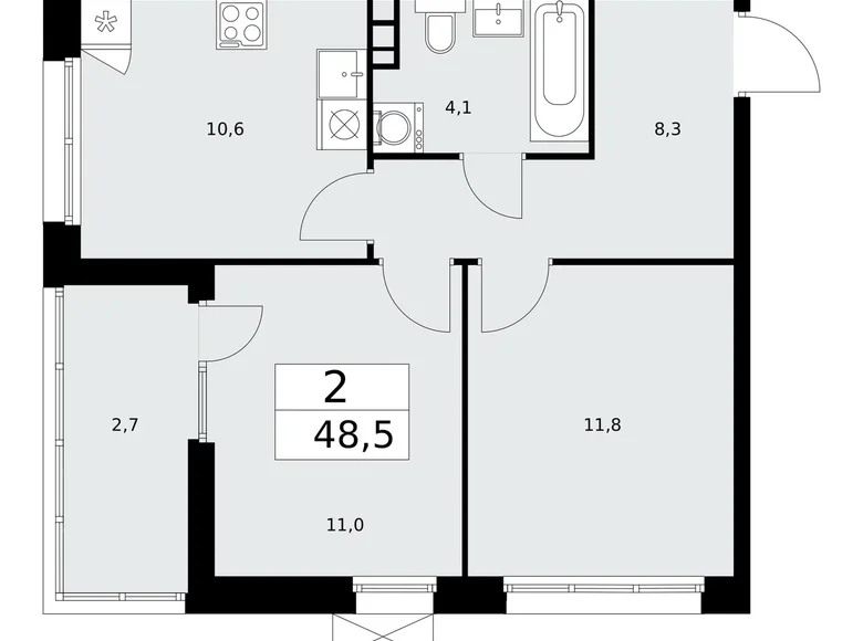2 room apartment 49 m² Troitsk, Russia