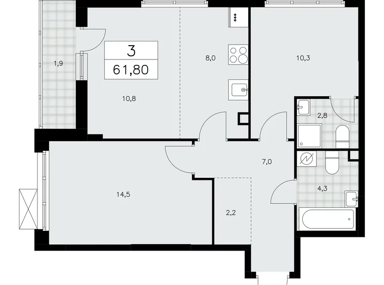 3 room apartment 62 m² Kommunarka, Russia