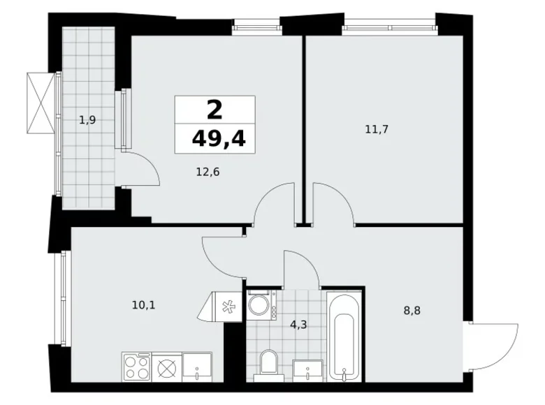 Wohnung 2 zimmer 49 m² Kommunarka, Russland