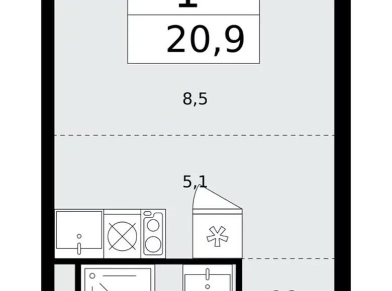Apartamento 1 habitación 21 m² Troitsk, Rusia