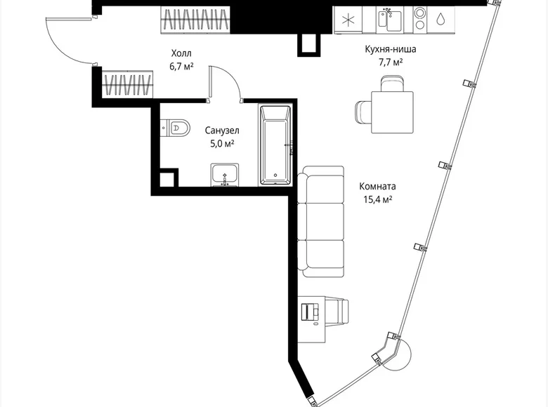 1 room apartment 35 m² Moscow, Russia