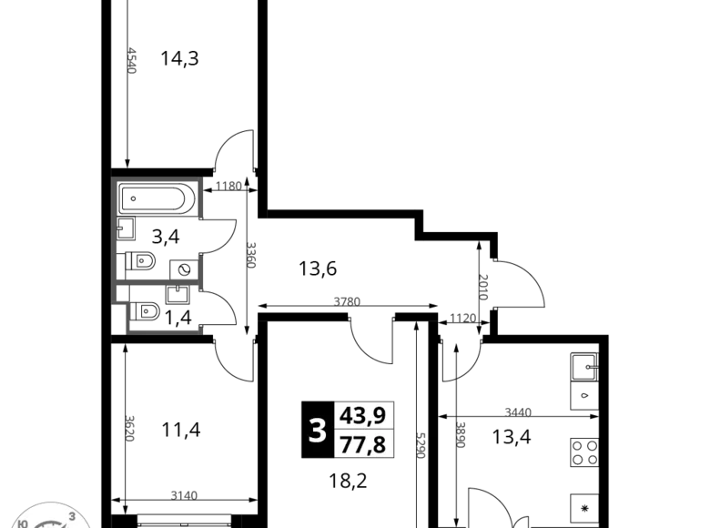 Wohnung 3 zimmer 78 m² Leninsky District, Russland