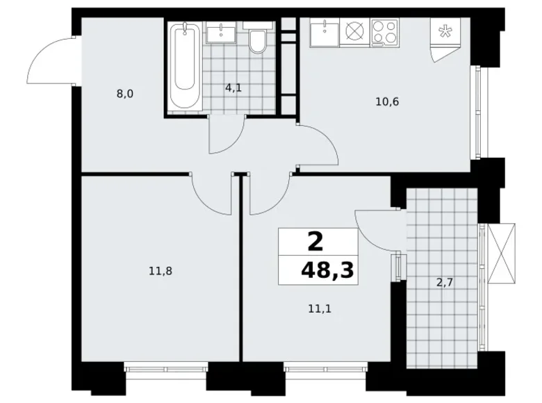 2 room apartment 48 m² Kommunarka, Russia
