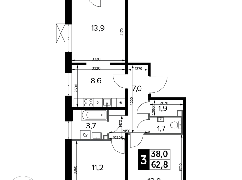 Appartement 3 chambres 63 m² Moscou, Russie