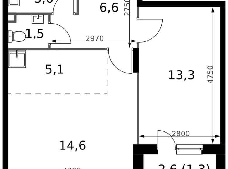 Mieszkanie 2 pokoi 46 m² Sapronovo, Rosja