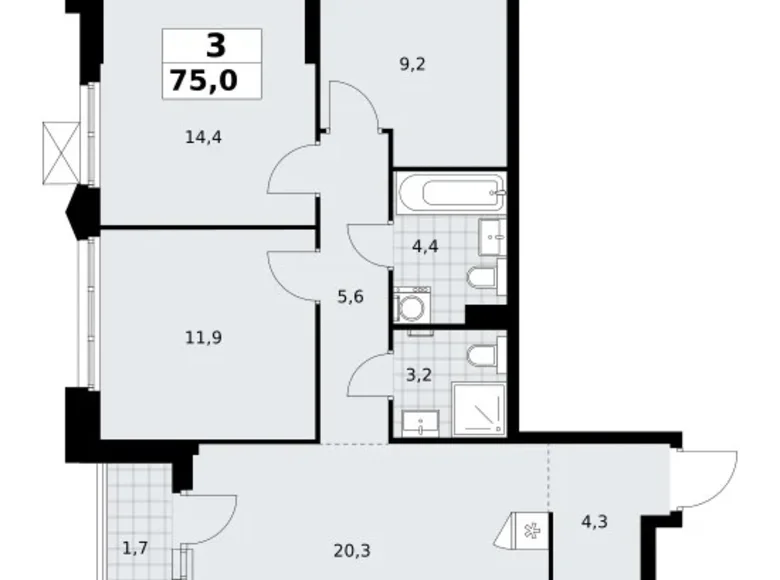 Квартира 3 комнаты 75 м² район Троицк, Россия
