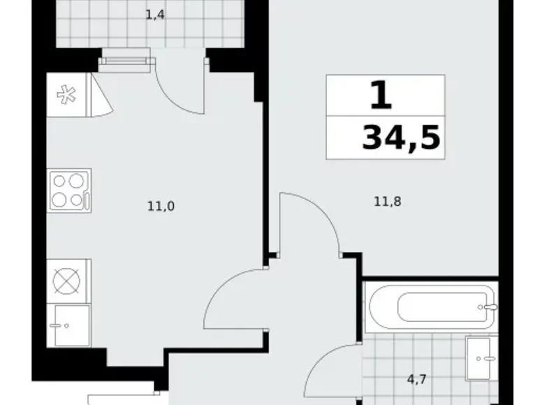 Wohnung 1 zimmer 35 m² Kommunarka, Russland