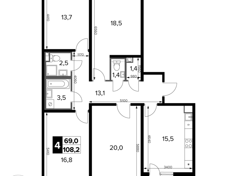 Квартира 4 комнаты 108 м² Сапроново, Россия