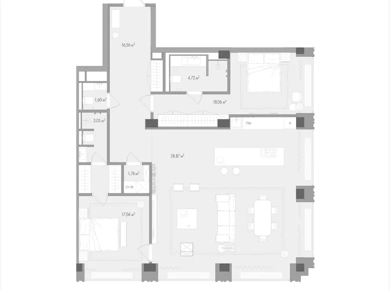 2 room apartment 123 m² Moscow, Russia