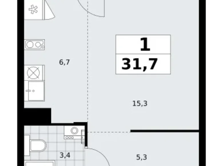 1 room apartment 32 m² Troitsk, Russia