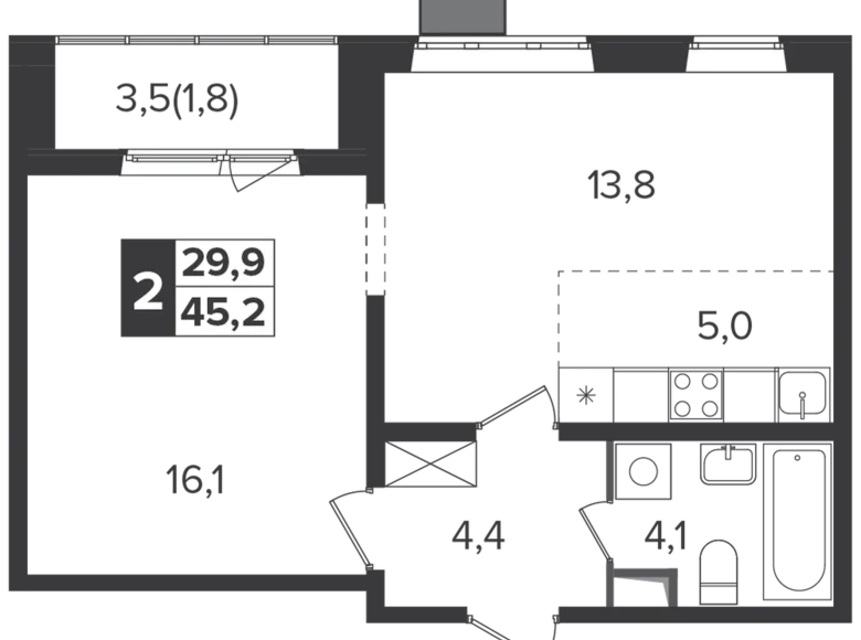Квартира 2 комнаты 45 м² Ленинский городской округ, Россия