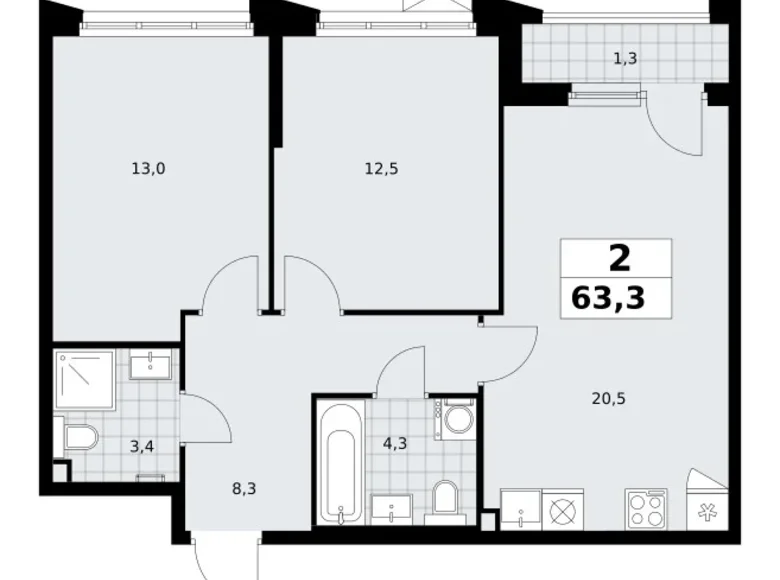 Apartamento 2 habitaciones 63 m² Troitsk, Rusia