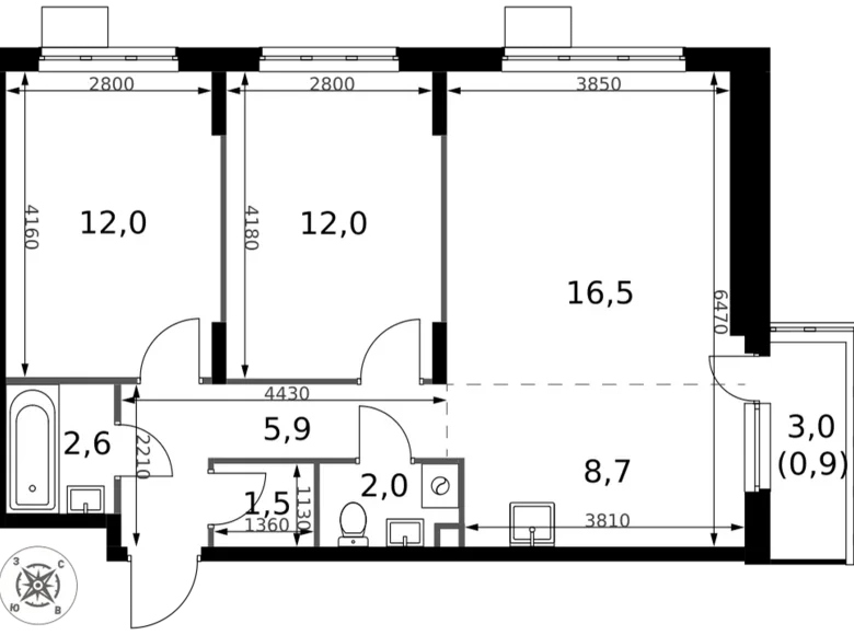 Квартира 3 комнаты 62 м² Сапроново, Россия
