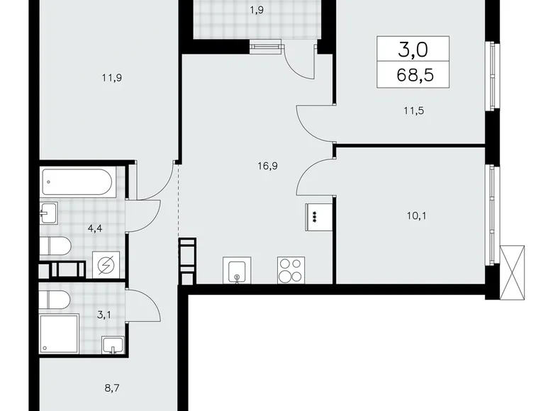 Mieszkanie 3 pokoi 69 m² Krasnoye Selo, Rosja