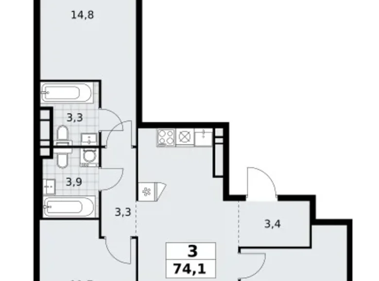 Mieszkanie 3 pokoi 74 m² Kommunarka, Rosja
