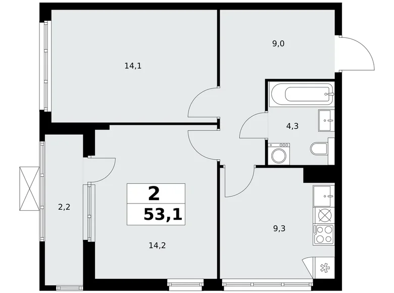 2 room apartment 53 m² Kommunarka, Russia