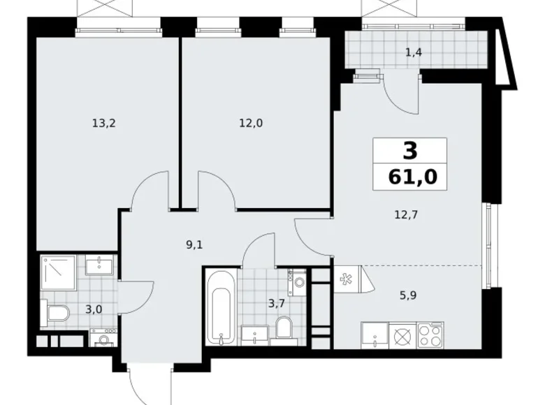 Квартира 3 комнаты 61 м² район Коммунарка, Россия
