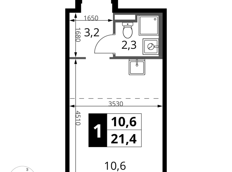 Студия 1 комната 21 м² Сапроново, Россия