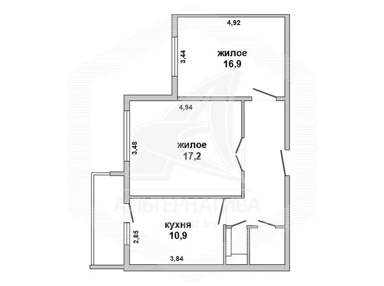 Квартира 2 комнаты 59 м² Мухавецкий сельский Совет, Беларусь