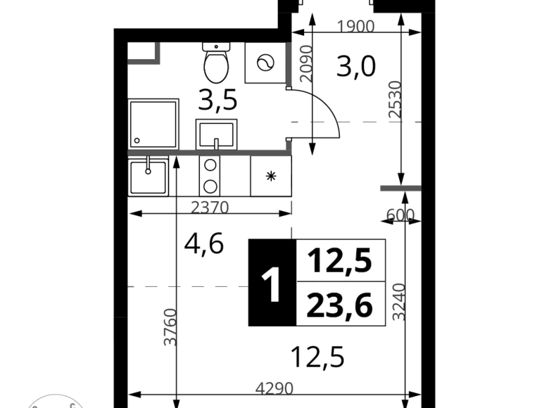 1 room studio apartment 24 m² Khimki, Russia