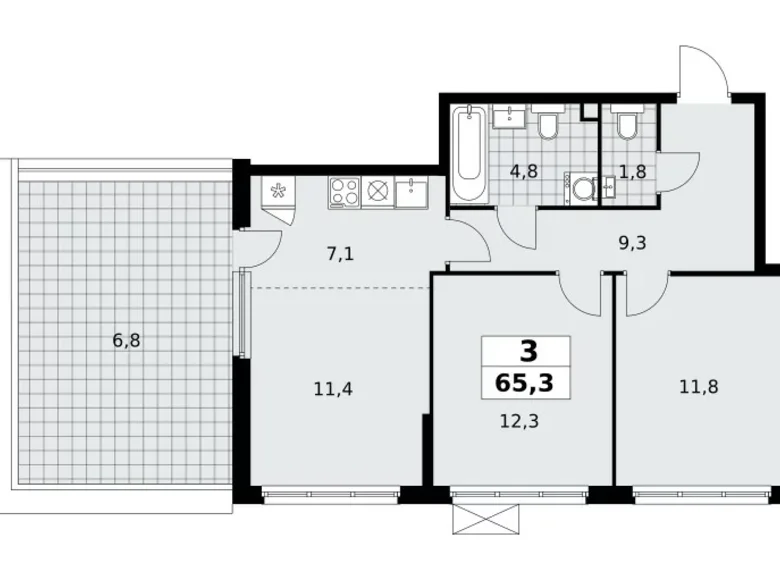 3 room apartment 65 m² Kommunarka, Russia