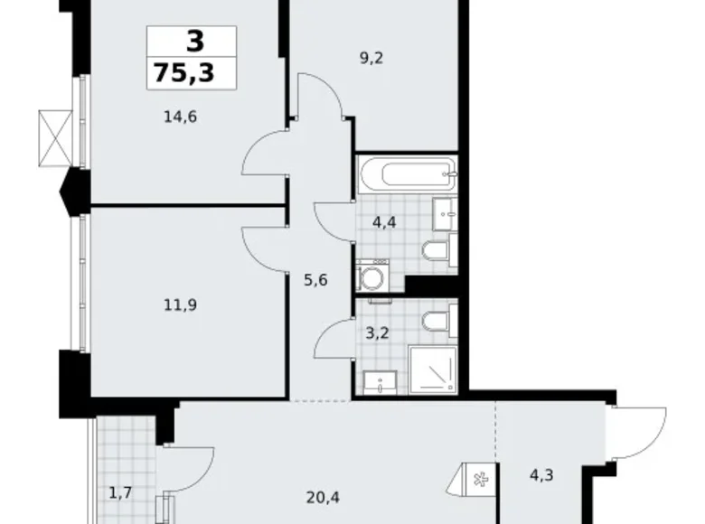 Wohnung 3 zimmer 75 m² Troizk, Russland