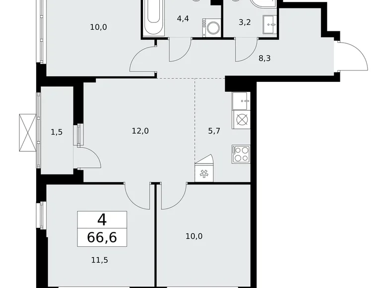 Квартира 4 комнаты 67 м² район Коммунарка, Россия