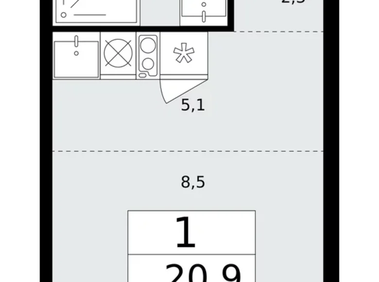 1 room apartment 21 m² Troitsk, Russia