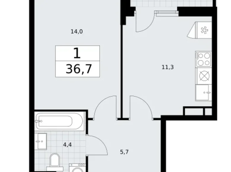 Apartamento 1 habitación 37 m² Vnukovo, Rusia