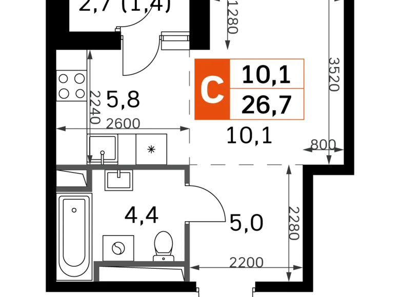 Studio 1 chambre 27 m² Moscou, Russie
